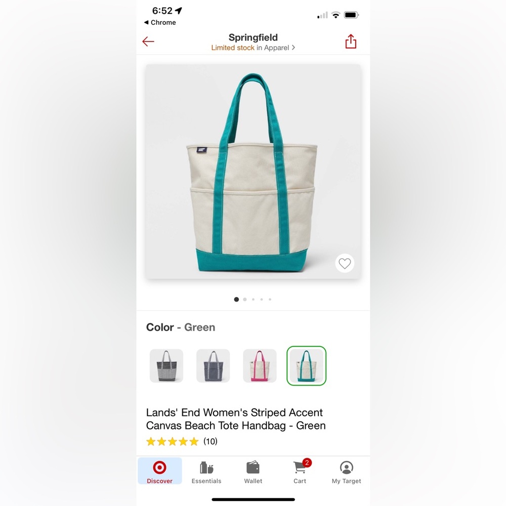 Target x Lands End tote- white and green - Picture 1 of 5